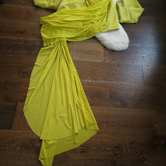 Hanifa Runway Ari Draped Chartreuse Avante Garde Dress - Picture 12 of 15